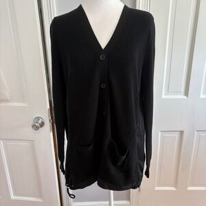 Cabi Women Small Cardigan Black Mixed Media V-Neck Button Front 5143